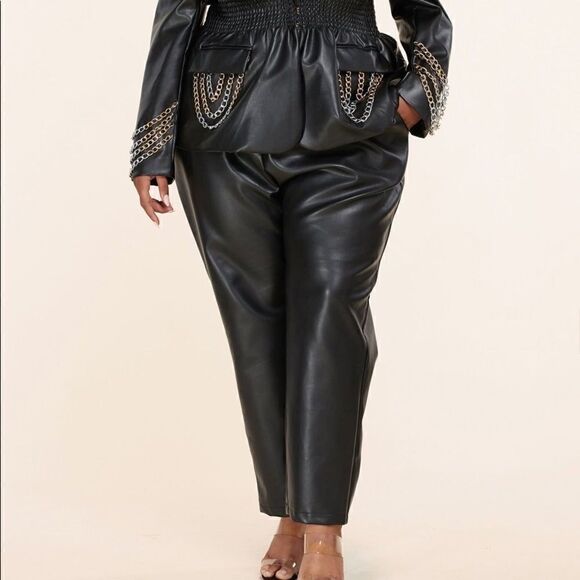 New Plus Size Vegan Leather Pantsuit L'atise by Amy - Picture 12 of 14